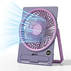 Mini Desktop Portable Fan - 1800mAh Battery, 4-Speed, LED Indicator, Phone Holder, Compact Quiet Performance, Flowing Purple, for Office & Outdoor Use (Household Appliances Fans), Portable Fans