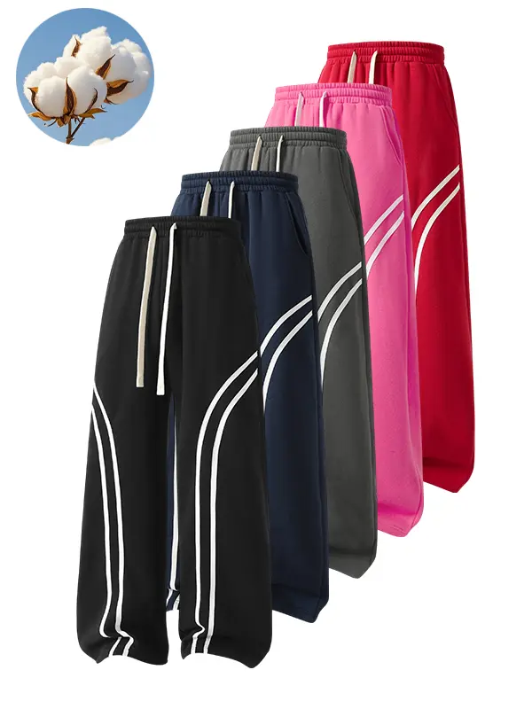 Men Straight‑Leg Casual Pants, Drawstring Elastic Waist Trousers, Loose Fit Wrinkle Resistant Comfy Pants for Daily Commute Travel，Durable Stitching Drawstring Waist Trousers for Commuting Walking Sports