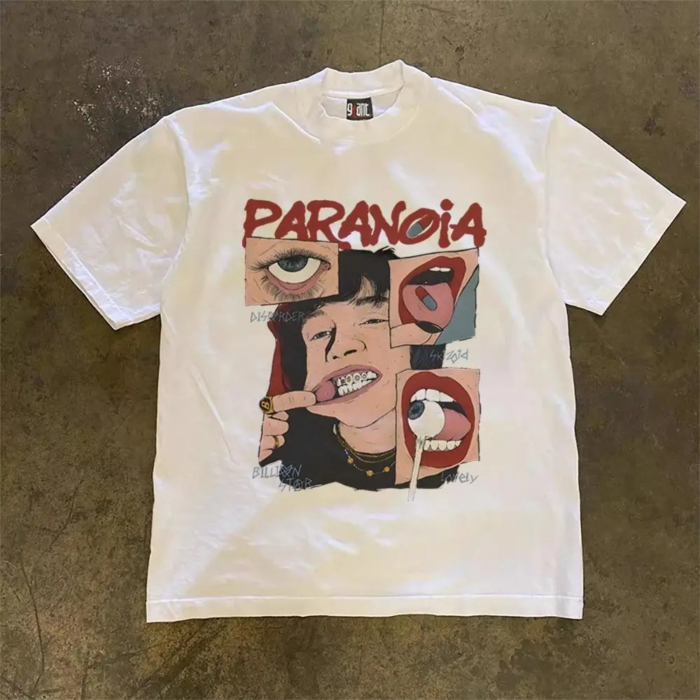Unisex Loose-Fit Abstract Cute Cartoon Pattern T-Shirt, American Retro Streetwear Sports Top