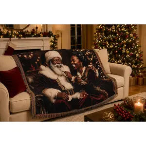 African American Santa Woven Blanket — Cozy Holiday Throw for Christmas Decor & Family Moments