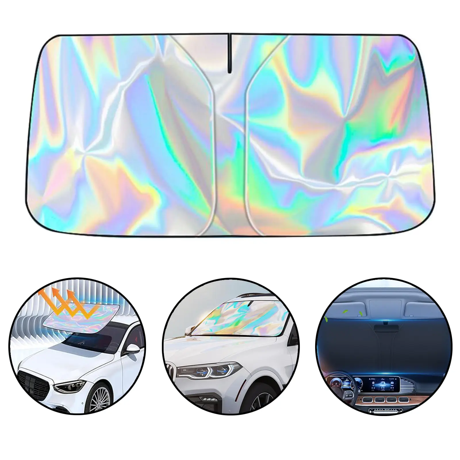 Laser Car Windshield Sun Shade,57x29.5 in Foldable Front Window Sunshade,Offers Ultimate Protection for Car Interior,Reflective Design UV Protection H