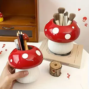 Cute Mushroom Storage Container | Cosmetic Storage Box | Durable Resin with Random Polka Dot Design | Versatile for Makeup Brushes, Office Supplies, Stationery, Floral Vase, Small Tableware & Festive Decor | Ideal Gift for Friends