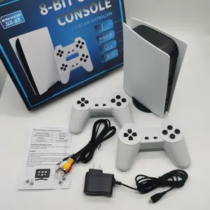 P5 TV game console NES, red and white console, wireless 2.4G connection, nostalgic 80s TV game console 5P