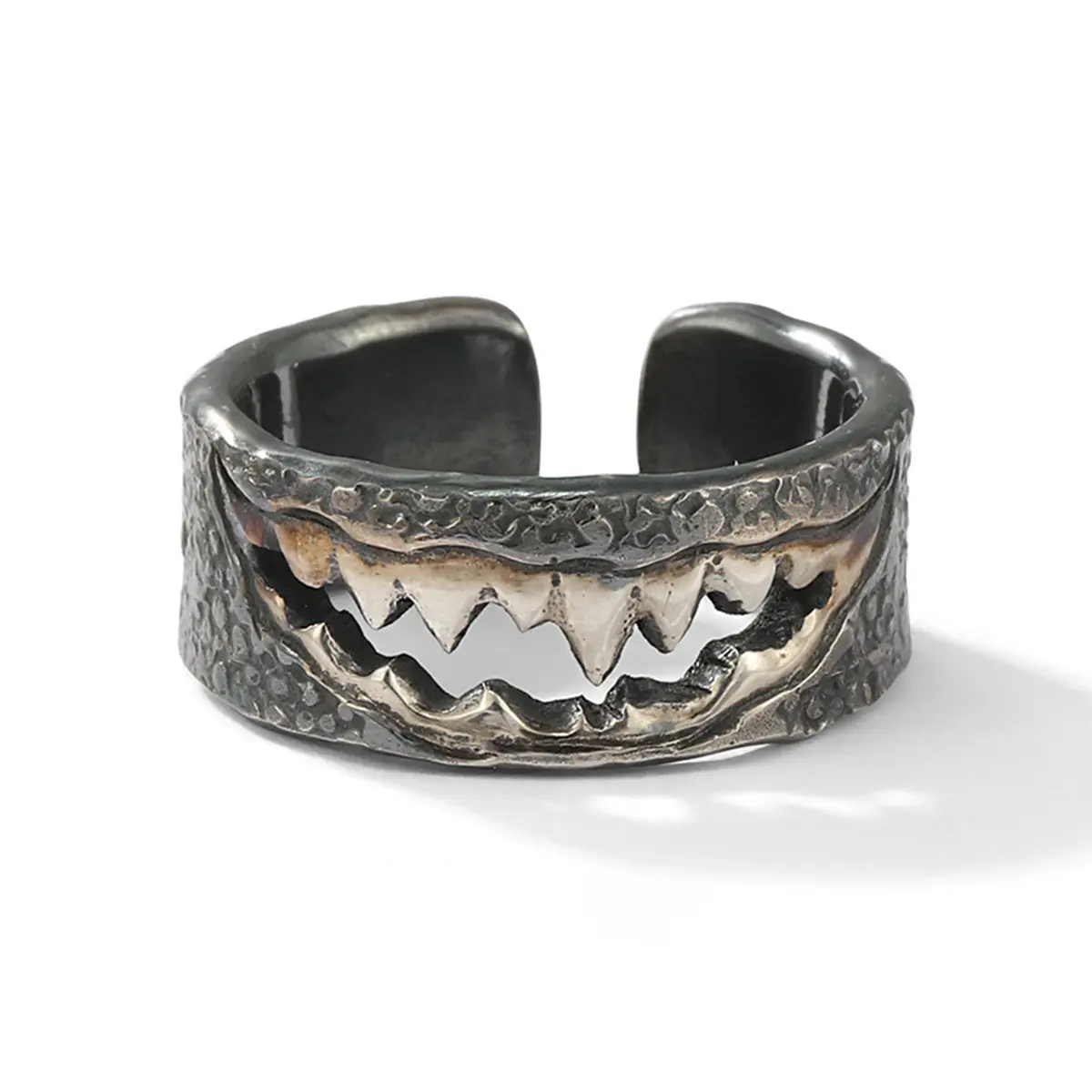 Men's Retro Artificial Gemstone Ring - Male Casual Adults' Grin Teeth Design, Adjustable Size Open Band, Everyday Daily Wear Jewelry Accessory, No