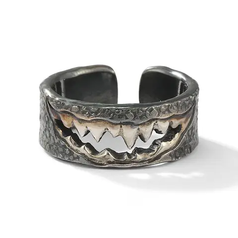 Men's Retro Artificial Gemstone Ring - Male Casual Adults' Grin Teeth Design, Adjustable Size Open Band, Everyday Daily Wear Jewelry Accessory, No