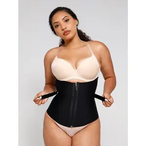 U-Shaped 10 Steel Bones Latex Waist Trainer with Fan Lacing and Front Buckle Adjustment