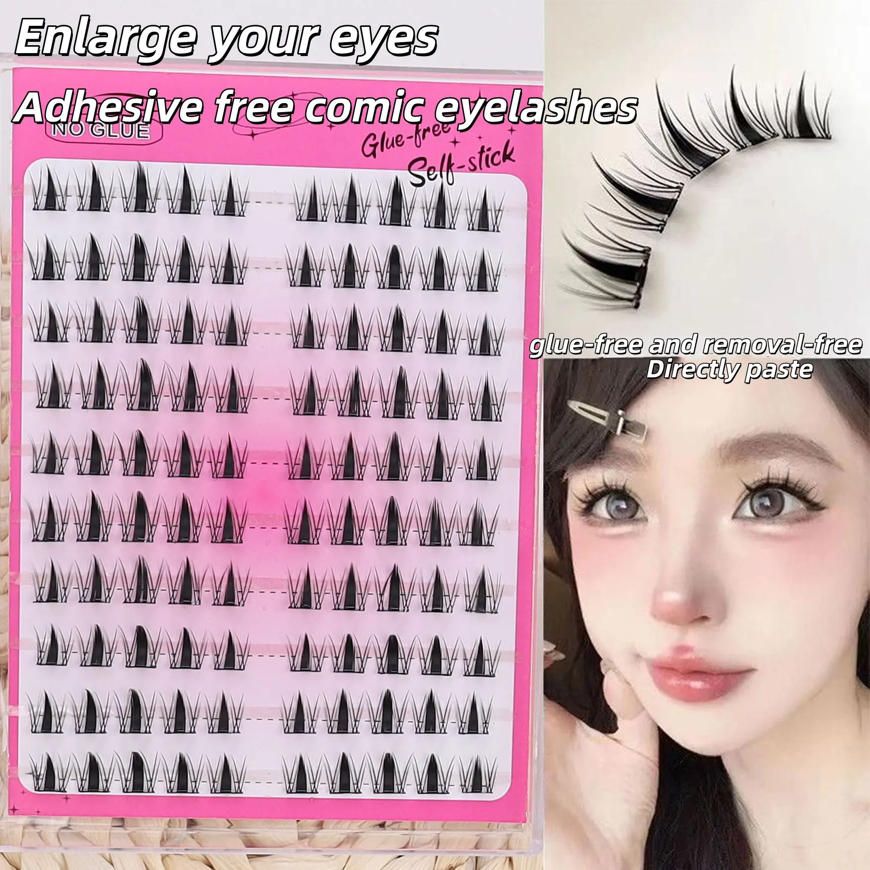Free adhesive 100 clusters of Korean style black anime eyelashes, natural, curly, and voluminous false eyelashes, can be reused by beginners, DIY length 10-13mm, Fluffy eyelash clusters, Cluster Eyelash Set, Volume false eyelashes