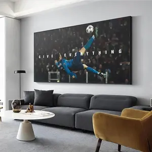Cristiano Ronaldo Soccer Canvas Wall Art Bicycle Kick Poster Inspirational Give Everything Quote Print for Athlete Sports Room Decor Gift