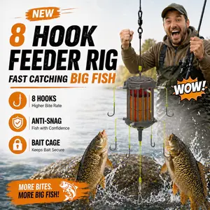 8 Hook Feeder Rig with Bait Cage – Anti-Snag Carp Fishing Rig, Catch More Fish Fast