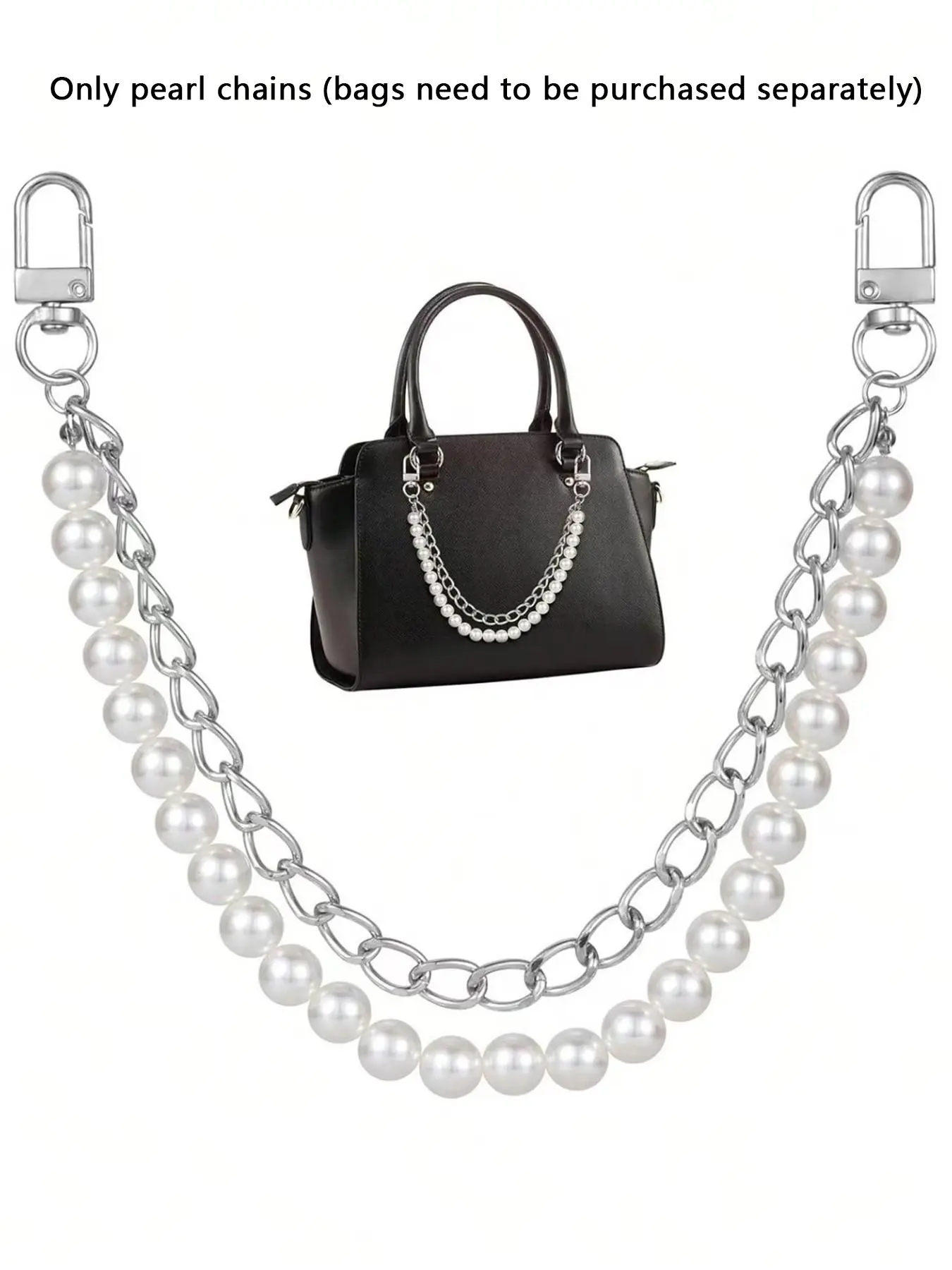 Classic chain, bag chain, Bag chains for handbags, Purse chains for handbags, with double-layer structure design of pearls and chains, can be used as bag hanging accessory, suitable for daily commuting and dating