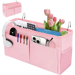 X-SBB53 Bedside Caddy Organizer with Fixed Straps, Bunk Bed Caddy ideal for Home, Bunk Bed, Dorm, Hospital, Crib, Versatile Bedside Storage Solution (Pink)