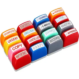 16 Pcs Office Stamp Set Message Self Inking Rubber Stamp Set Completed Faxed Scanned Stamps for Office Message Supplies Mixed Colors