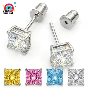 A pair of 925 sterling silver, AAAAA+ cut, D color, VVS Sri Lankan cubic zirconia hypoallergenic stud earrings. Unisex fashion jewelry, perfect birthday gift, suitable for weddings, everyday wear, anniversaries, engagement gifts, and other occasions.