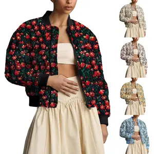 Kingapril Women's Embroidered Daisy Long-Sleeve Cropped Quilted Padded Bomber Jacket Outerwear Kingapril Women's Embroidered Daisy Long-Sleeve Cropped Quilted Padded Bomber Jacket Outerwear