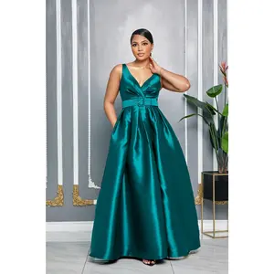 ELEGANCE V-NECK BELTED MAXI DRESS WITH POCKETS (EMERALD GREEN)