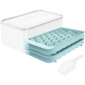 Mini Ice Ball Trays (1") |   33 Balls x 2 Molds with Ice Bin & Scoop |   Easy Release for Drinks & Parties Containers Silicone
