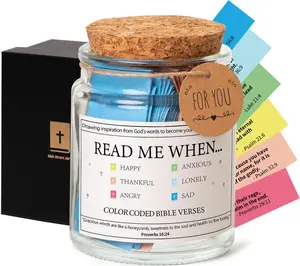 Bible Verse Jar,[Read Me When]Bible Verses Jar for Emotions and Feelings,Scripture Prayer Cards Hope Jar,Religious Graduation Gift,Bible Study Church Valentine's Day Gifts for Women Men Mom Dad Friend