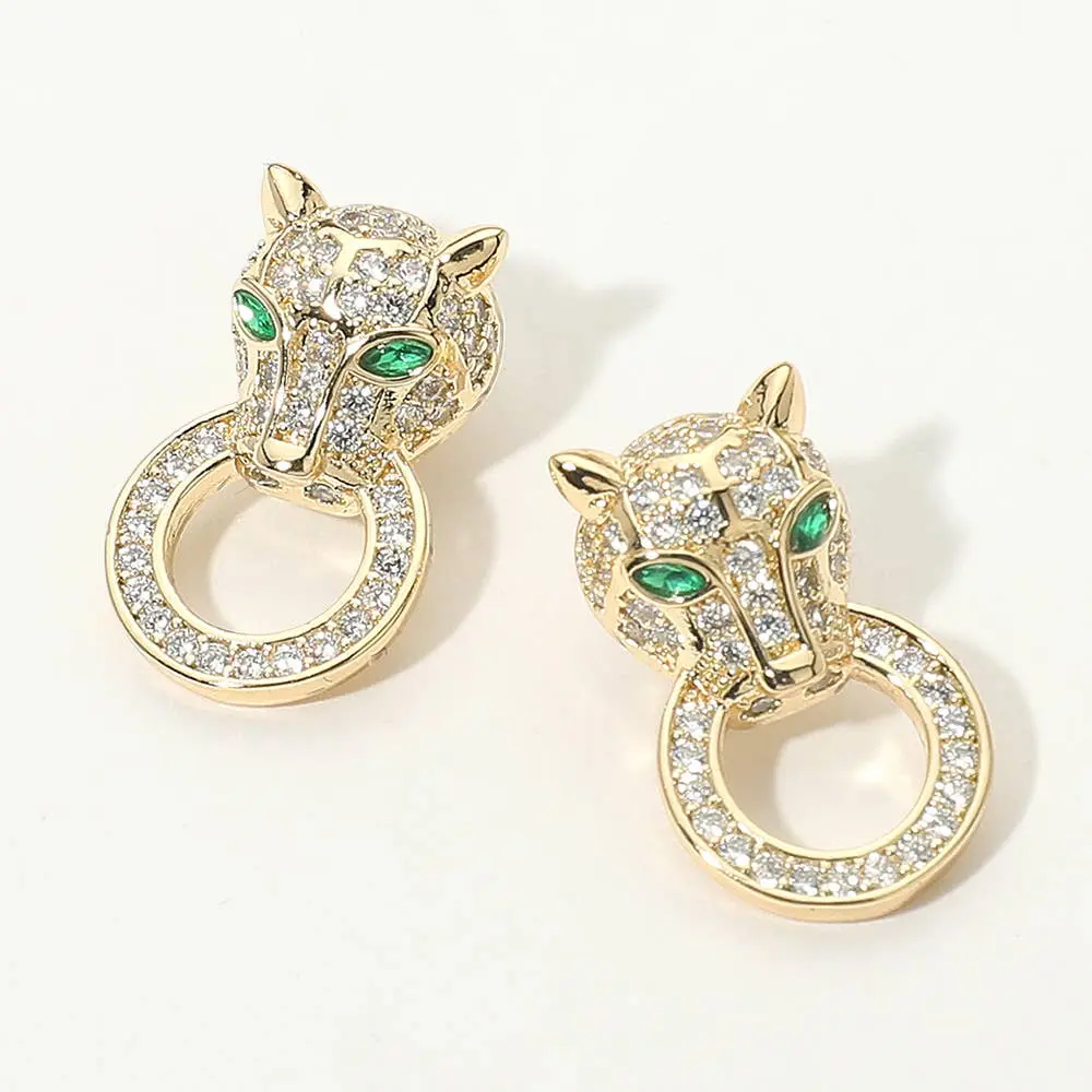 14K Gold Plated Stone Paved Panther Stud Earrings