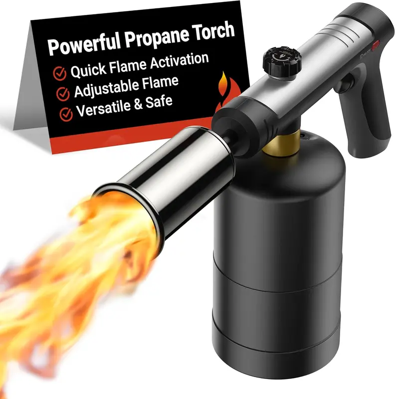 【Father's Day Gift】Propane Flame Torch Gun, 1-Touch Max Fire, Adjustable Flame, Safety Lock, Gas Leak Prevention Secure Seal, Instant Peak Heat for Grilling, Lighting Charcoal (Tank Not Included)