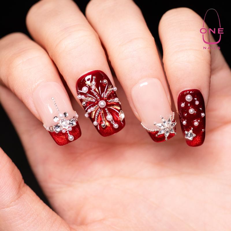 U1 Nails Lunar New Year Collection Handmade Medium Square Press on Nails for Festive Everyday Wear