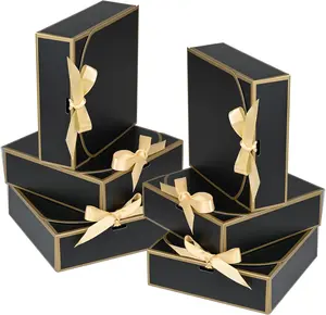 10Pack Small  Boxes, 6.5''x6.5''x2'' Black  Boxes with Ribbon, Small Boxes for Gifts Birthday Wedding Party Valentine's Day Mother's Day