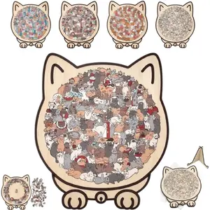 Adult Cat-Shaped Puzzle Set, Large 500-Piece Challenge Version, Wooden Acrylic Storage Box, Ideal Gift for Cat Lovers & Home Decor, Jigsaw Puzzles