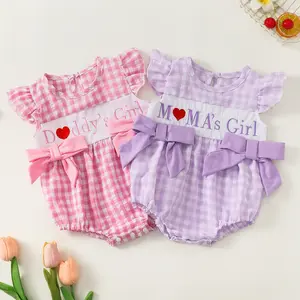 Ready Stock 0-18M Baby Girl "Mama's Girl" Plaid  Flutter Sleeve Bodysuit Clothes, DY395-MAMA