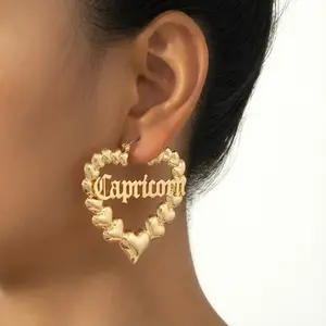 DAN QI 1pair Personalized Fashionable Exaggerated American Zodiac Letter Hoop Earrings Birthday Gift