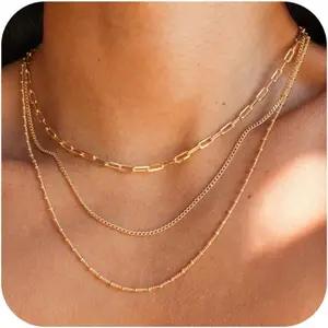 Waterproof Gold Necklace Layered Necklaces for Women Non Tarnish,18k Gold Plated Stainless Steel Dainty Stack Thin Chain Necklace Set for Women Gifts Jewelry
