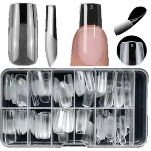 240Pcs Medium Square Gel Nail Tips, Full Cover Clear Pre-Etched No File Press On Nails, Soft PMMA Acrylic Nail Extension Tips, Flexible Sturdy Break-Resistant False Nails for Professional & Beginner DIY Manicure