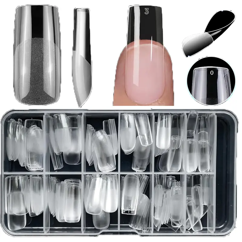 240Pcs Medium Square Gel Nail Tips, Full Cover Clear Pre-Etched No File Press On Nails, Soft PMMA Acrylic Nail Extension Tips, Flexible Sturdy Break-Resistant False Nails for Professional & Beginner DIY Manicure