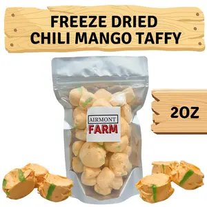 Freeze Dried Candy Chili Mango Salt Water Taffy 2 oz - Cut To Bite Sized Pieces - Ships In Box - Deliciously Crunchy, Intense Flavor, Lightweight Snack