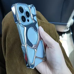 [Magnetic Case] Openwork Electroplated Silver Magnetic Mobile Phone Case| Suitable For IPhone 16/15/14/13/12 Series