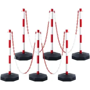 Adjustable Traffic Delineator Post Cones, 6 Pack, Traffic Safety Delineator Barrier with Fillable Base 6.6FT Chain, for Traffic Control Warning Parking Lot Construction Caution Roads, Red&White