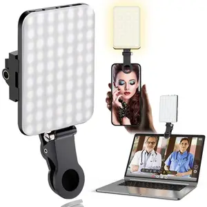 60 LED Portable Selfie Light Video Conference Lighting with Clip & Camera Tripod Adapter Rechargeable 2200mAh CRI 97+, 3 Light Modes for Phone iPhone Webcam Laptop Photo Makeup (Black)