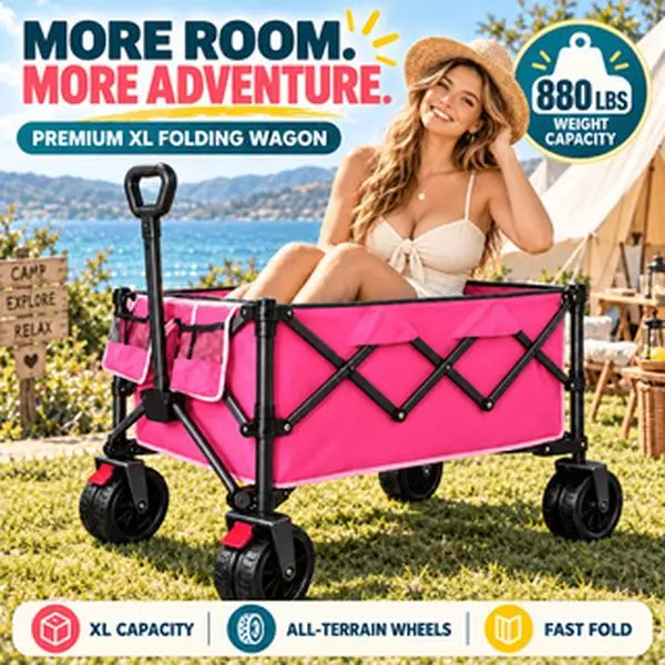 Heavy Duty Folding Garden Cart - Collapsible Large Capacity Utility Trolley for Campers & Gardeners, Steel Frame, Oxford Fabric, All-Terrain Wheels, Ideal for Outdoor Use