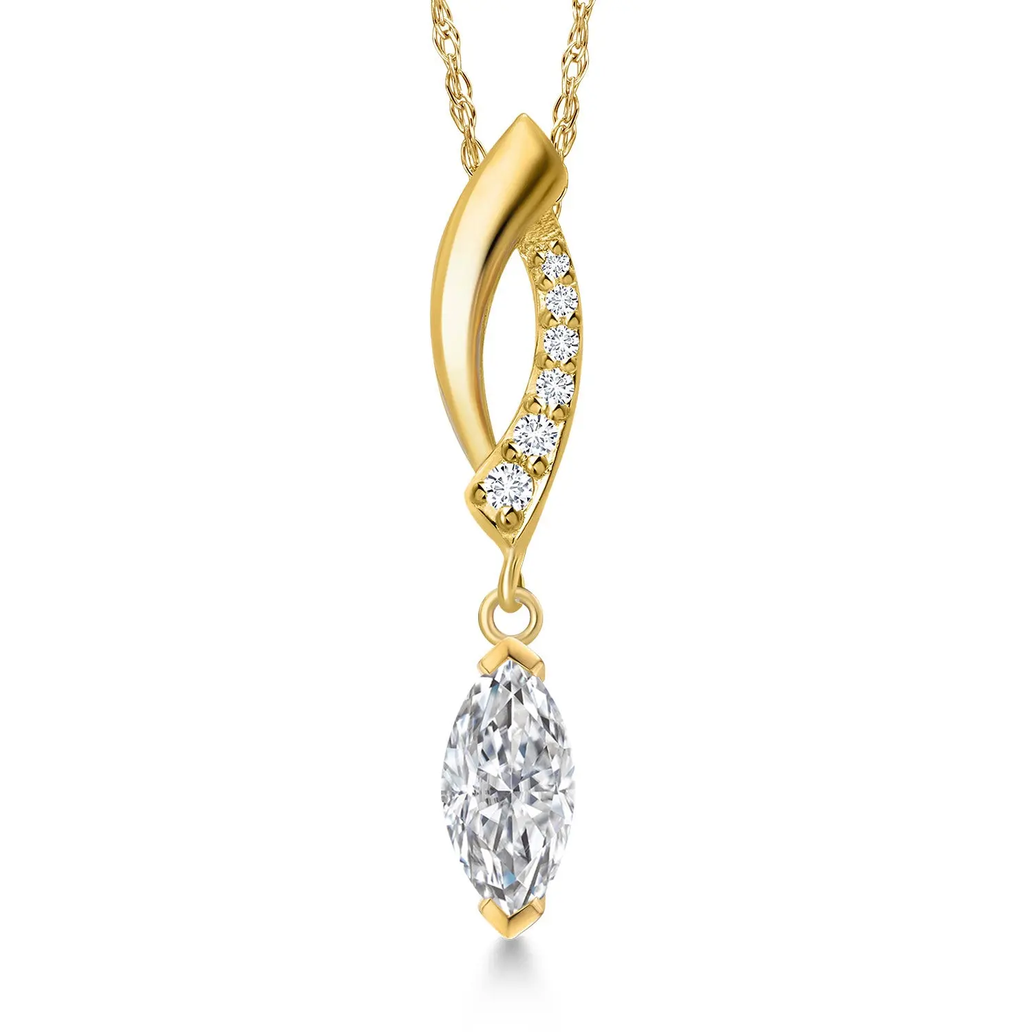 10K Yellow Gold Lab Grown Diamond Pendant Necklace for Women | 0.33 Cttw | Gemstone April Birthstone | Marquise 7X3MM | DEF Color | VVS-VS Clarity | With 18 Inch Chain