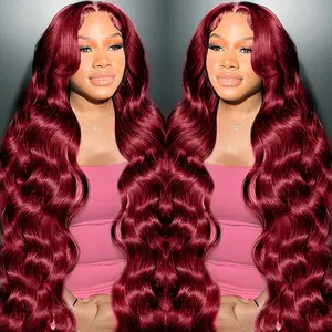 Bling Hair 99j Burgundy Lace Front Wigs Human Hair 13x6 13x4 Body Wave Lace Front Wigs Human Hair Pre Plucked Red Wig Wine Red Lace Front Wigs Human Hair Wigs for Women 180 Density