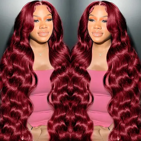 Bling Hair 99j Burgundy Lace Front Wigs Human Hair 13x6 13x4 Body Wave Lace Front Wigs Human Hair Pre Plucked Red Wig Wine Red Lace Front Wigs Human Hair Wigs for Women 180 Density