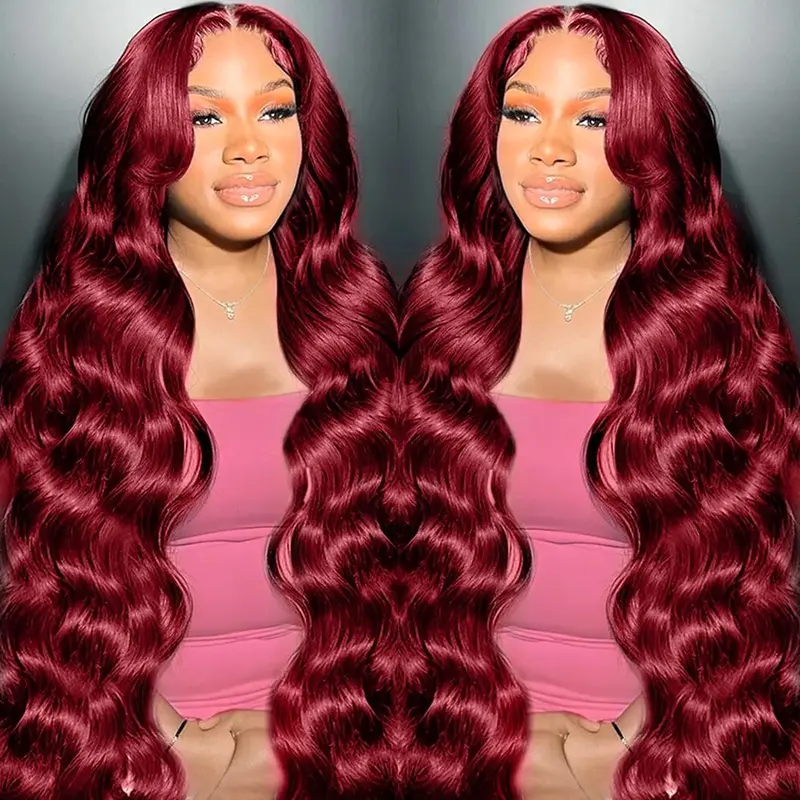 Bling Hair 99j Burgundy Lace Front Wigs Human Hair 13x6 13x4 Body Wave Lace Front Wigs Human Hair Pre Plucked Red Wig Wine Red Lace Front Wigs Human Hair Wigs for Women 180 Density
