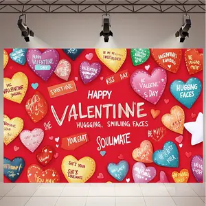 2D Flat Banner 1PC Valentine's Day Photography Background, Polyester Material, Romantic Party Banner, with Conversation Heart, No Power Needed, Suitable for Weddings, Birthdays, and After-Party Events