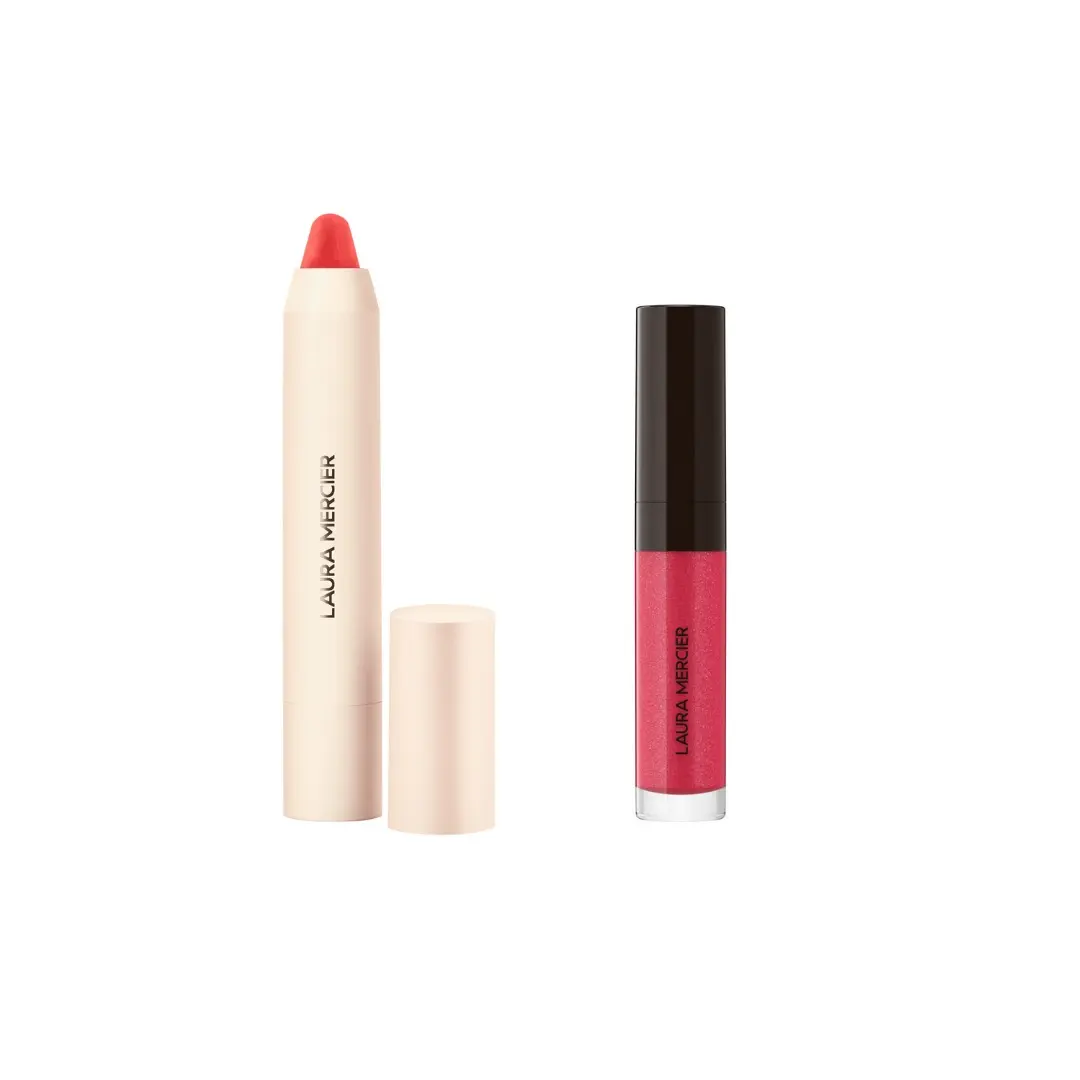 Laura Mercier Soft Matte & Shine Lip Bundle: Bestselling Lip Glace Lip Gloss + Soft Petal Lipstick, Instant Fuller Lips -  Flawless Makeup