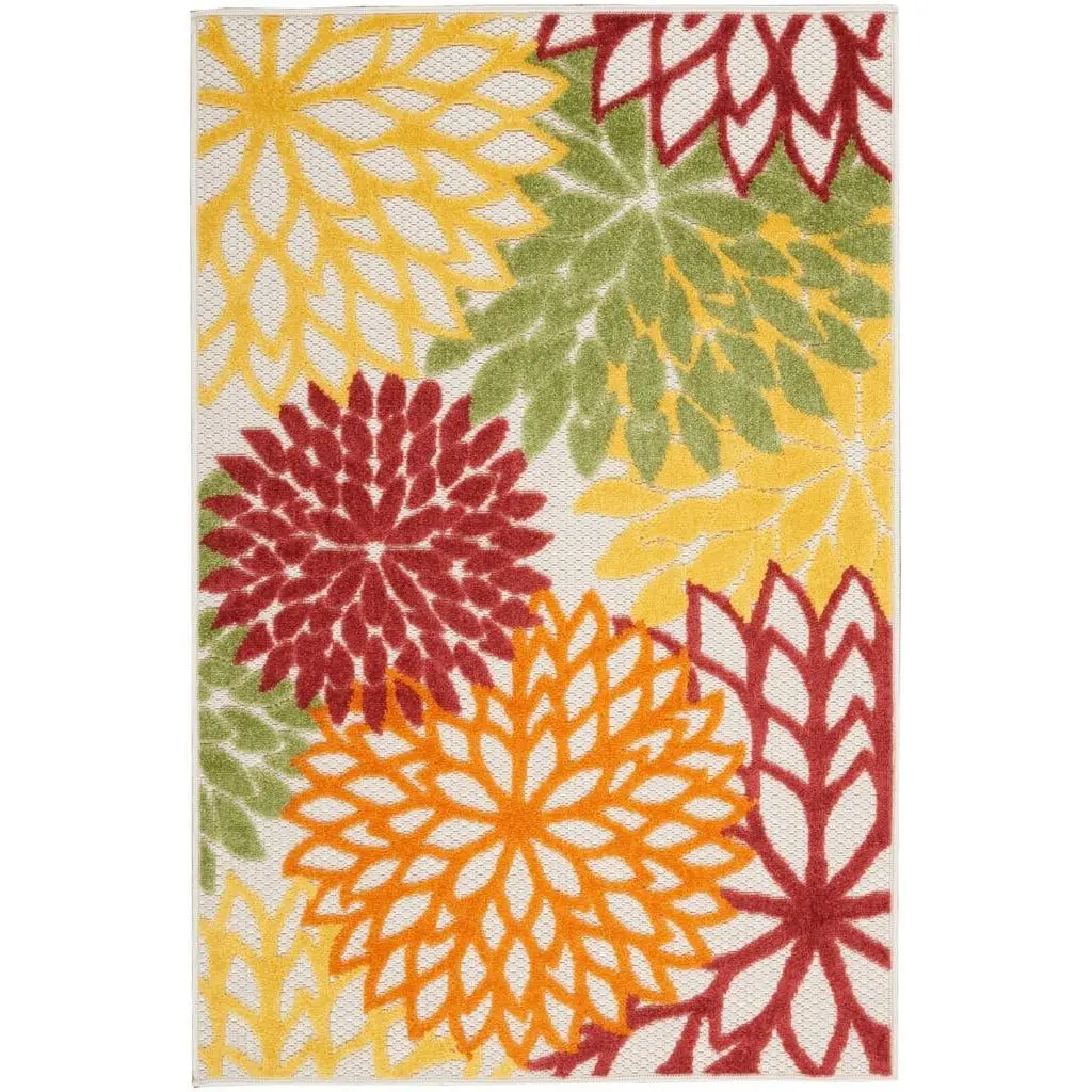 HomeRoots 479289 3x4 ft. Red Floral Non-Skid Rectangular Area Rug, Tropical Area Rug for Indoor & Outdoor Use, Rectangular Area Rugs, Tropical Area Rugs
