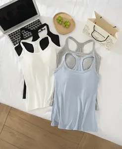 Women's Ribbed Built-in Bra Tank Top | Racerback Cropped Camisole with Removable Pads | Wireless Supportive Workout Yoga Top | Stretchy Athletic Basics Bodyshaper Sleeveless Tee | Comfortable Summer Essential Bra Cami for Everyday Wear Multi-Color