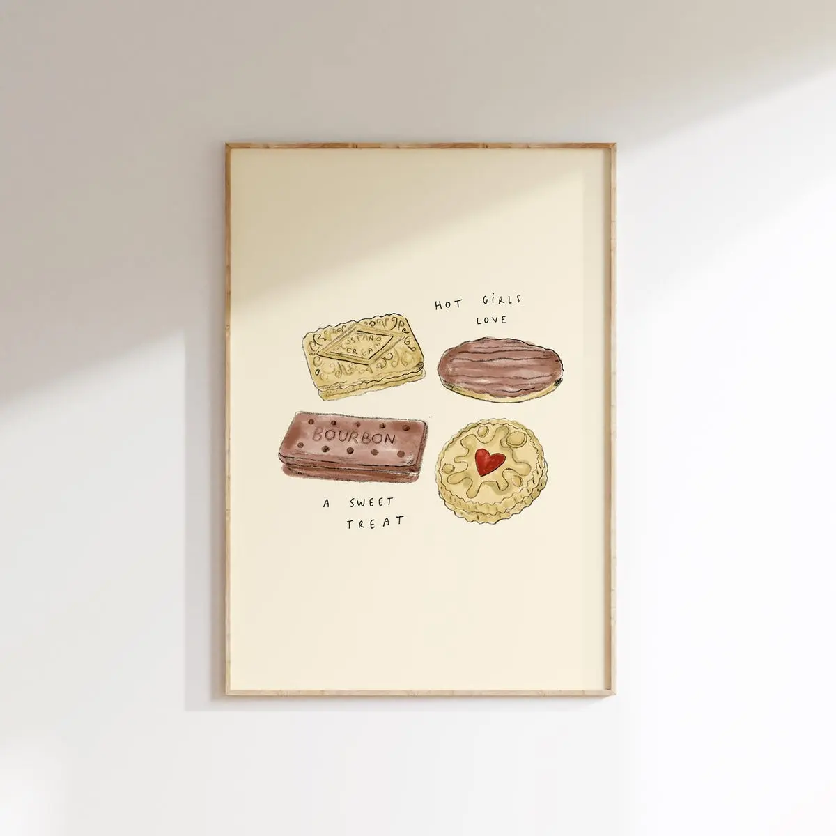 Hot Girls Love Sweet Treats Biscuits Wall Print – Custard Cream, Bourbon, Jammy Dodger Art, Sweet Tooth Gift Idea, Food Poster, Unframe