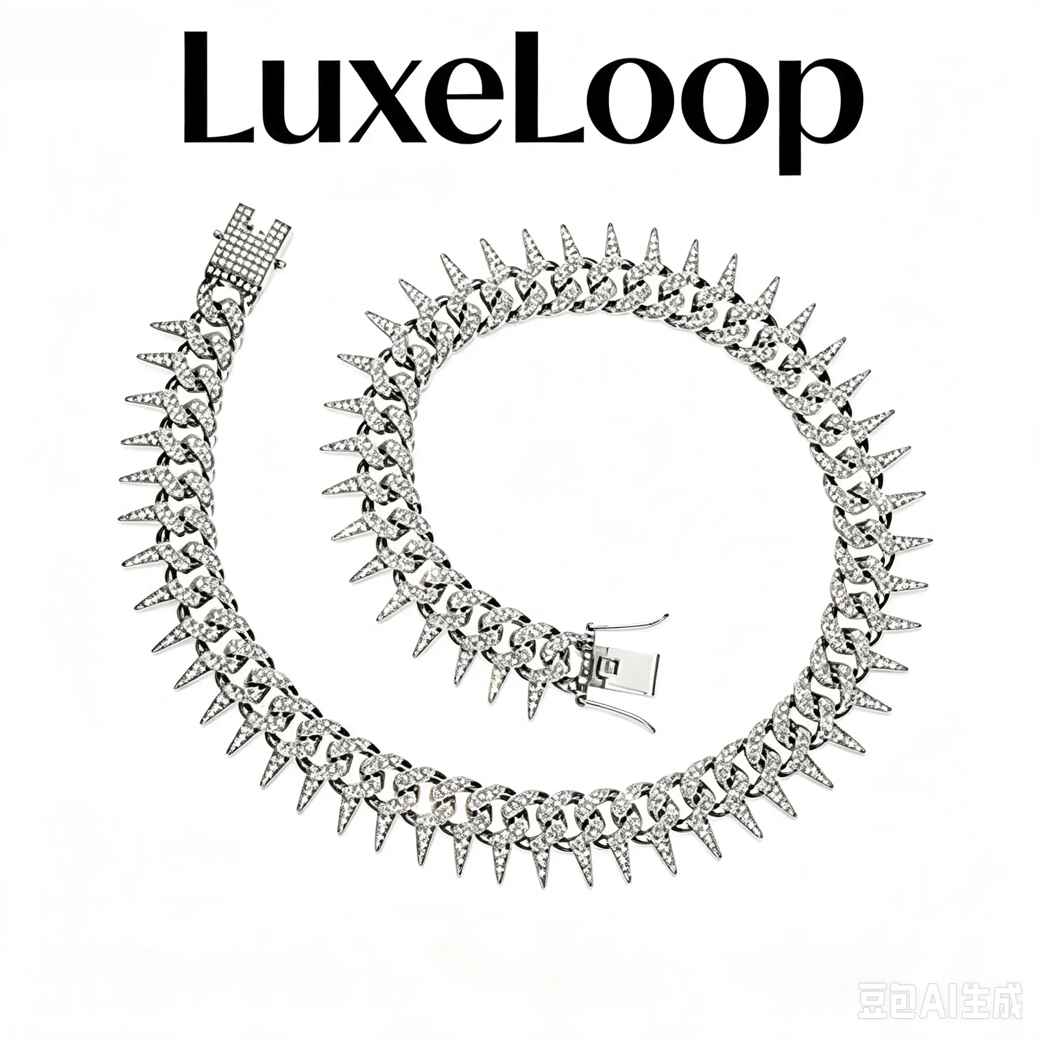 LuxeLoop Trendy 12MM Spiked Thorn Tennis Chain for Men Women, Iced Out Cubic Zirconia Punk Streetwear Necklace and Bracelet, Gold Silver Plated Unisex Hip Hop Stackable Fashion Accessory Gift