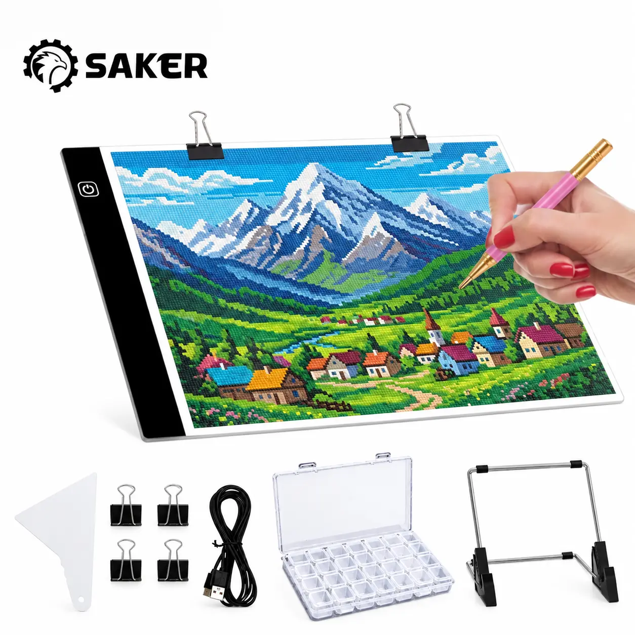 SAKER LED Tracing Light Pad with Adjustable Brightness & USB Cable – Portable Light Board for Diamond Painting, Tracing, Sketching, Animation & Architectural Design