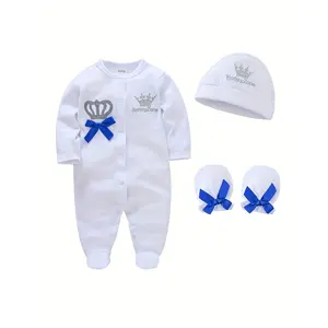 (New)Baby's Adorable Crown Embroidery Cotton Long Sleeve Footed Romper, Toddler & Infant Girl's Footie + Hat + Baby Mittens, Perfect for Outdoor Halloween Leopard Print Bell Pants Set All Over Sweatshirt ripped jeans girl Romantic Lace Edge Valentine's Dr