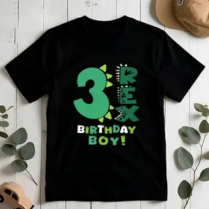 Youngsters Three Rex Birthday Boy 3rd Birthday Dinosaur Third Year Old T-Shirt Kid T Shirt, 180g