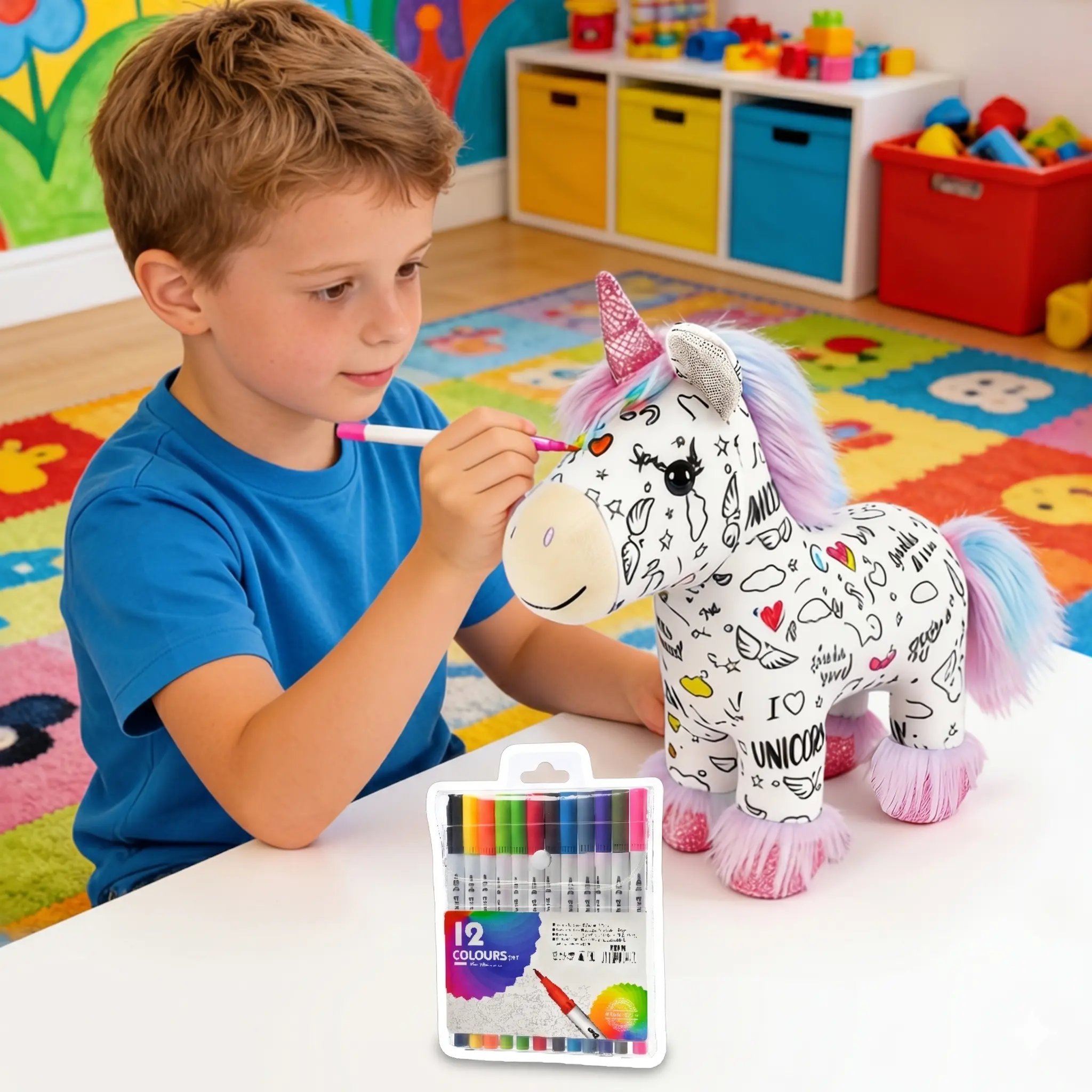 Washable DIY Unicorn Plush Art Kit - Endless Repeatable Color & Wash Stuffed Animal | Screen-Free Creative Toddler Activity Set for Mess-Free Family Fun
